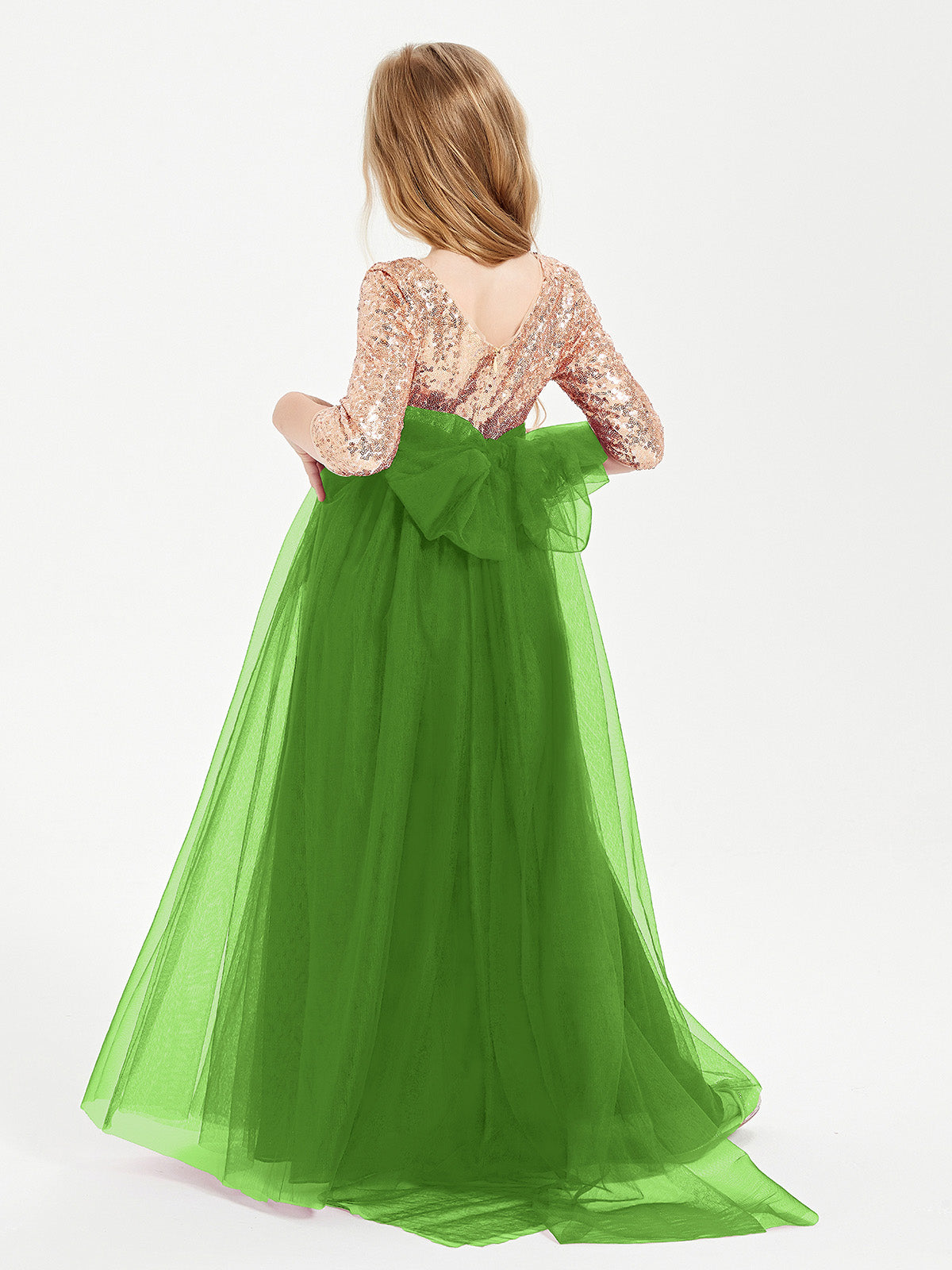 Sparkling Sequined Junior Bridesmaids Gown Moss